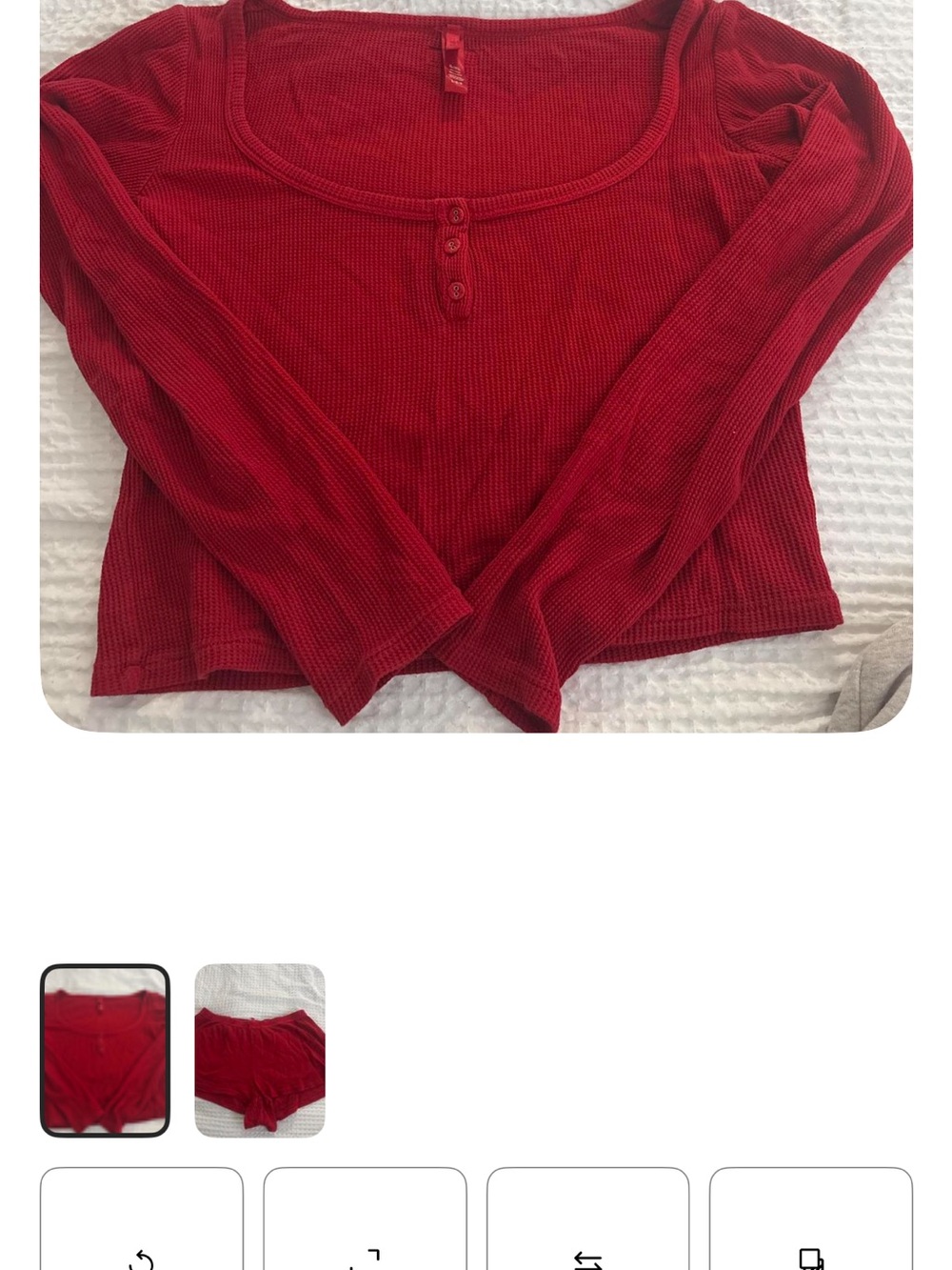SKIMS Red Waffle Knit Long Sleeve Henley Top